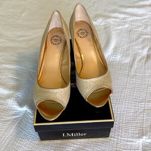 I.Miller Women's Gold Glitter Peep-Toe Heels